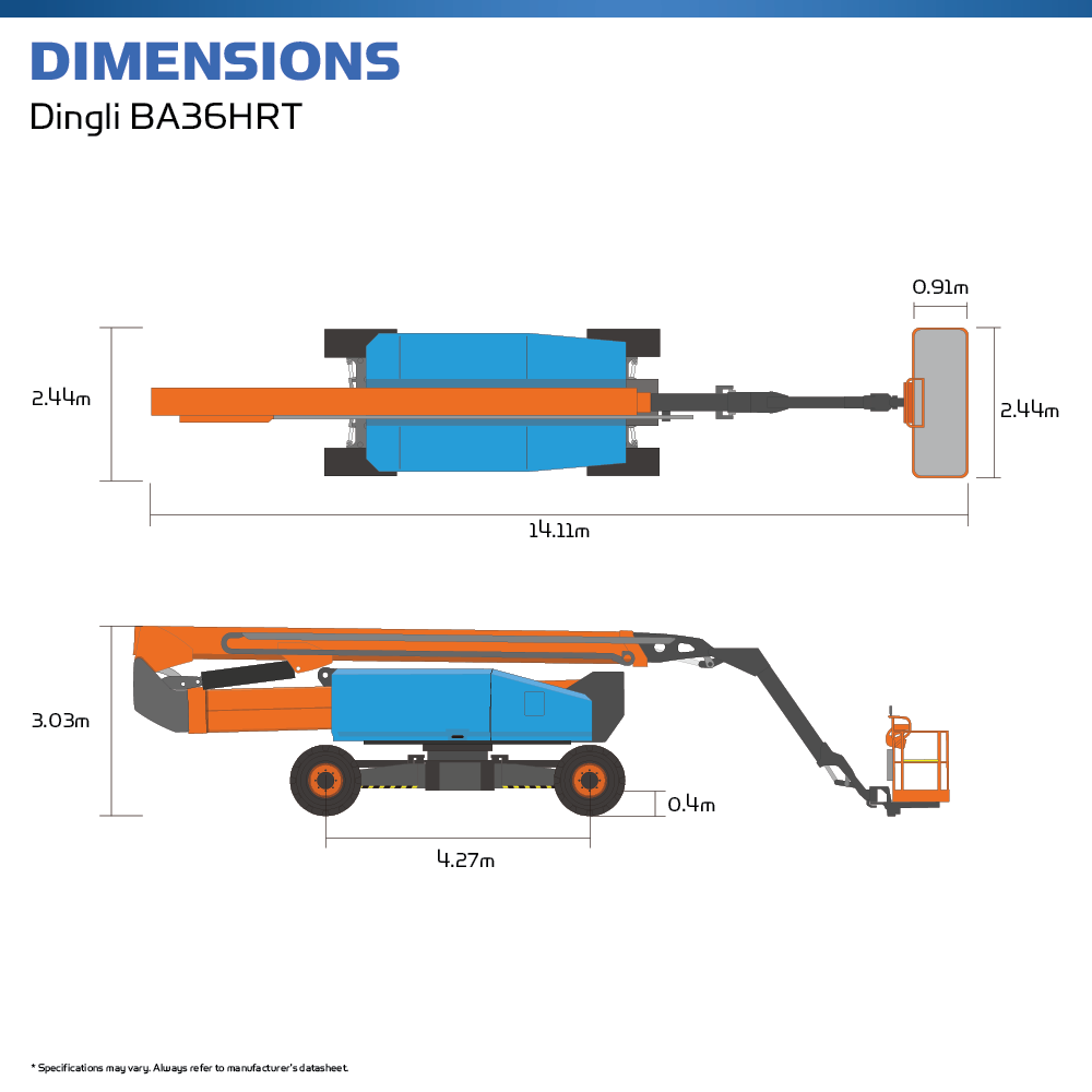 Dingli BA36HRT Dimensions - Super MEWP - Hire Safe Solutions