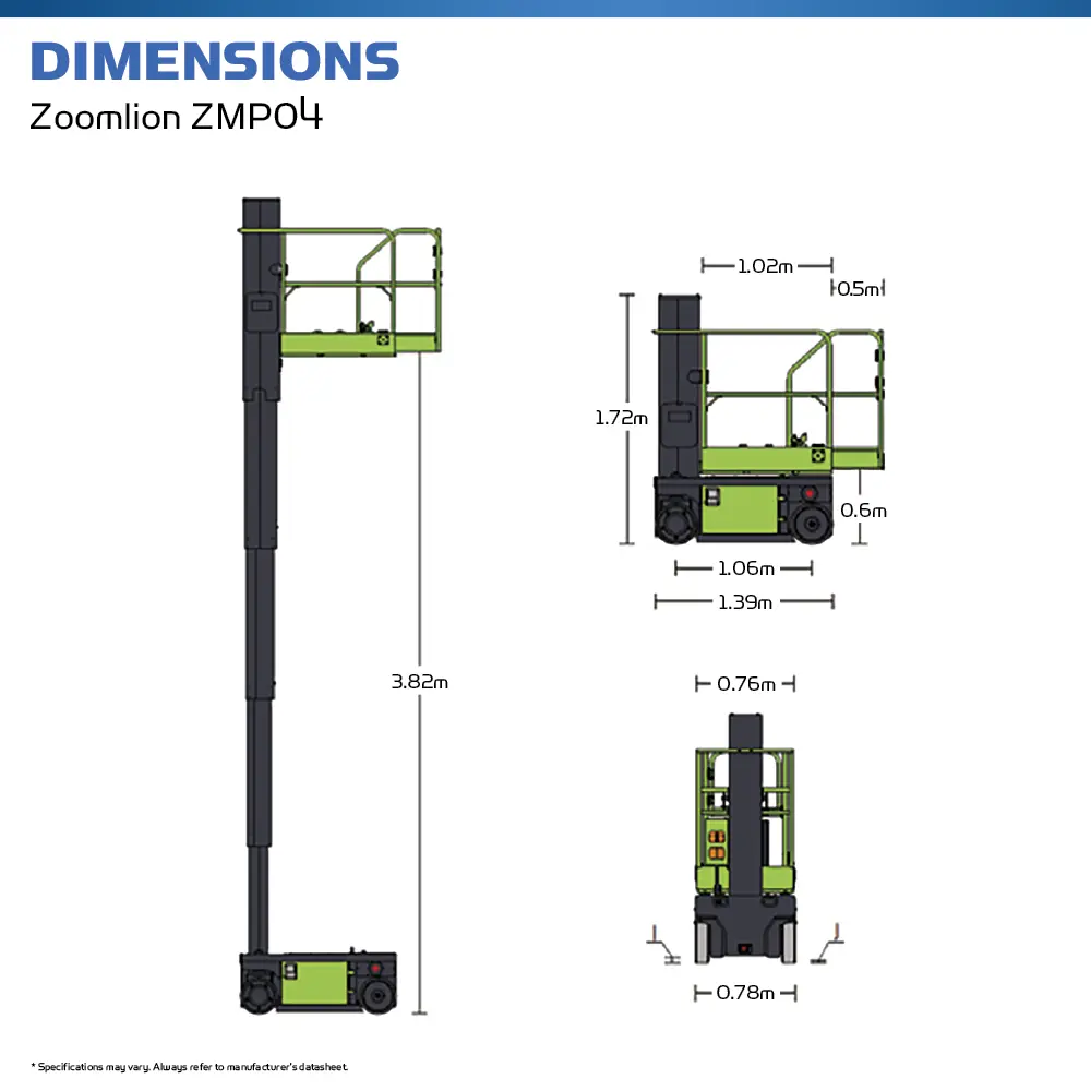 Zoomlion ZMP04 - Dimensions - Vertical Mast Lift - Hire Safe Solutions