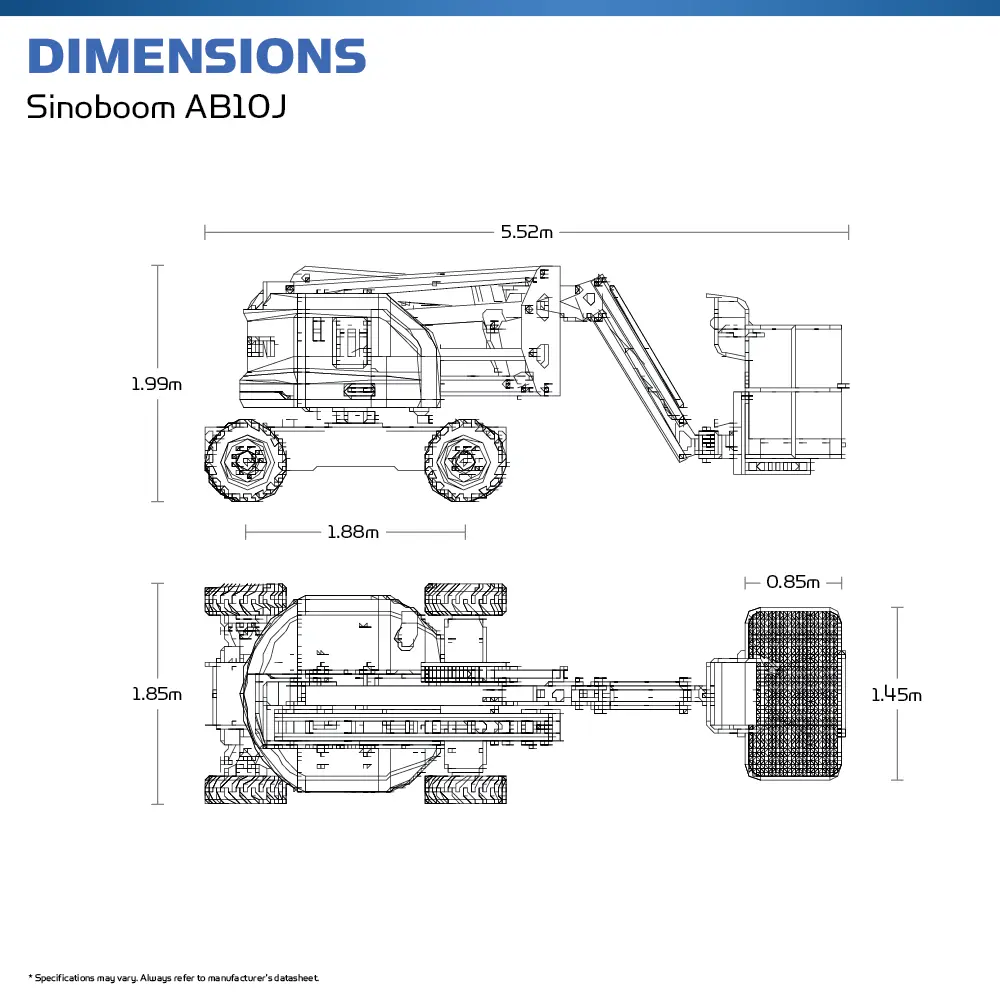 Sinoboom AB10J - 12.38m Diesel Articulated Boom Lift - Hire Safe Solutions